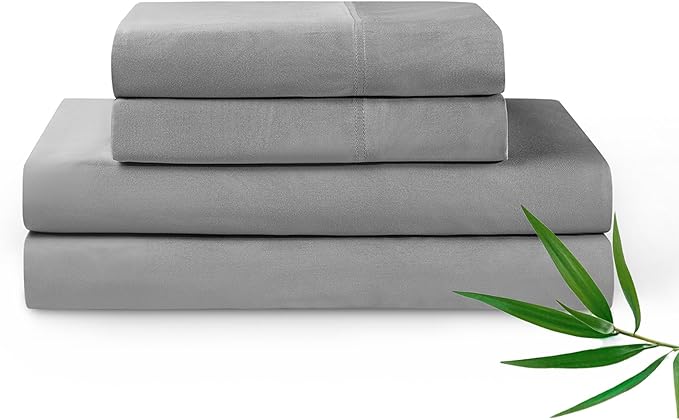 YnM Cooling Bed Sheet Set with 100 Percent Rayon Derived from Bamboo, 400TC Fabric with 2 Pillowcases and Flat Sheet, Deep Pocket Fit 19'', Silky-Soft & Sweat Wicking, 4 Piece (Ca King, Dark Grey)