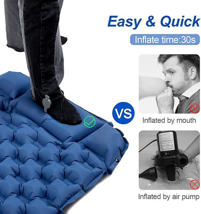 Night Cat Inflatable Sleeping Pads Mat Bed with Pillow Foot Pump for Camping Backpacking Hiking Ultra-Light Compact Comfortable Extendable 77"x25.5"