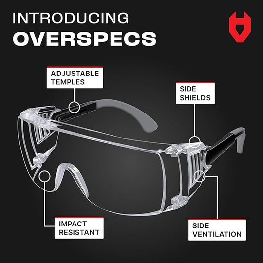 NoCry Safety Glasses Over Eyeglasses — Fog and Scratch-Resistant Over Glasses Safety Glasses for Men and Women with Side Shields, UV380 Protection, ANSI Z87 Rated — Perfect Safety Goggles Over Glasses