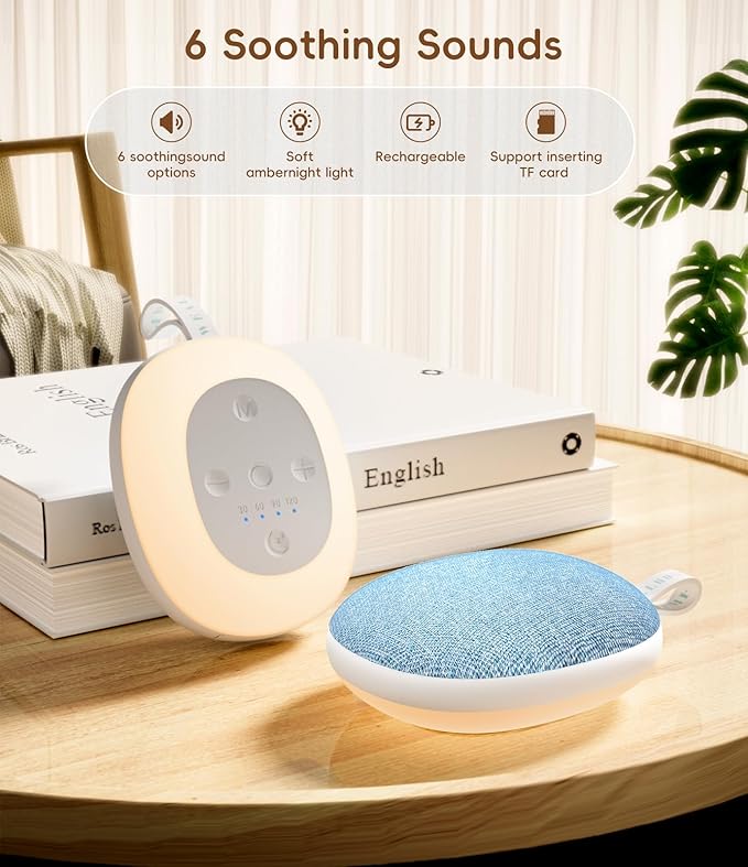 Portable White Noise Sound Machine: Baby Sleep Soother, Bluetooth Speaker, Rechargeable Battery, 4-Speed Timer, 6 Soothing Sounds Adult Therapy Aid for Trave (Blue, Portable)
