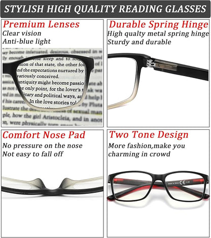 Blue Light Blocking Reading Glasses for Men,4 Pack Stylish Computer 3.25 Readers with Spring Hinges,Anti Glare/Eye Strain Filter UV Ray Magnigying Reader Eyeglasses,+3.25 Magnification Strength