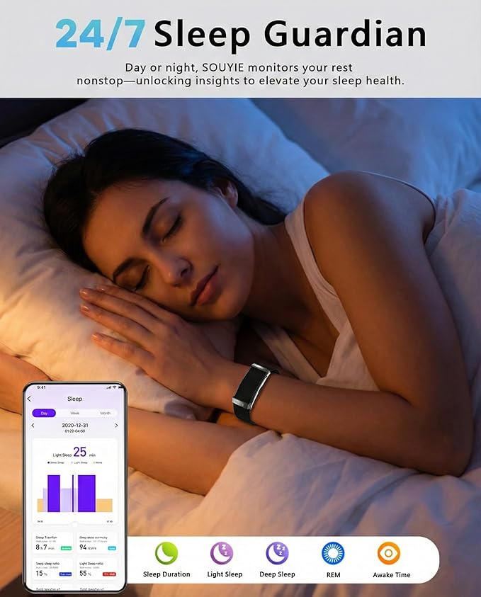 Smart Bracelet for Men Women, Health Activity Fitness Trackers, 24/7 Continuous Heart Rate/Blood Pressure/HRV/Stress Monitor, 24H Sleep Tracker, 170+ Sports Modes Smart Wristband with Free APP 2 Bands