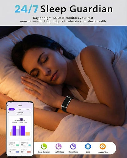 Smart Bracelet for Men Women, Health Activity Fitness Trackers, 24/7 Continuous Heart Rate/Blood Pressure/HRV/Stress Monitor, 24H Sleep Tracker, 170+ Sports Modes Smart Wristband with Free APP 2 Bands