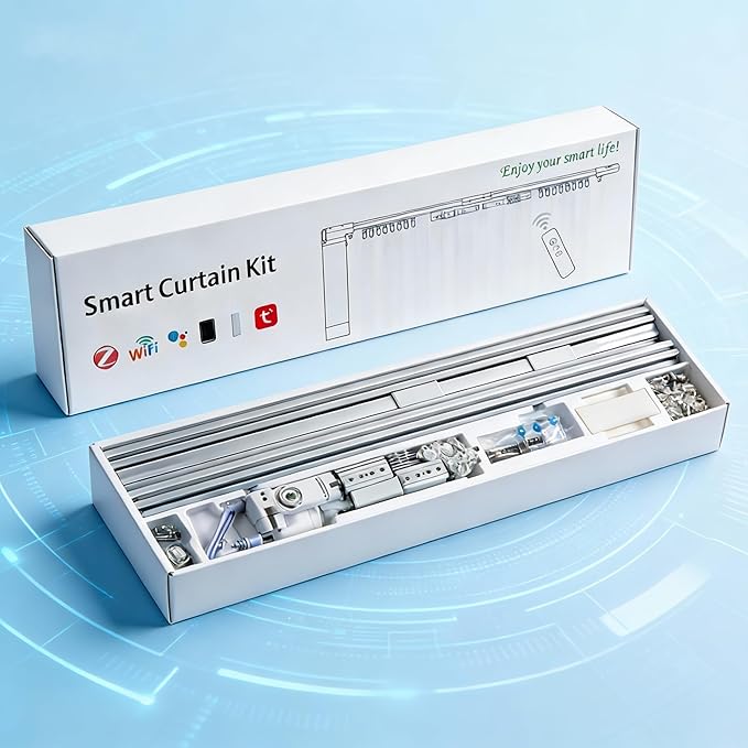 Smart Curtains, Universal Electric Curtain Accessories Installation Kit, Aluminum Alloy Thickened Silent Track 204.7''(5.2m), Including a Complete Set of Accessories, Excluding Curtain Motor