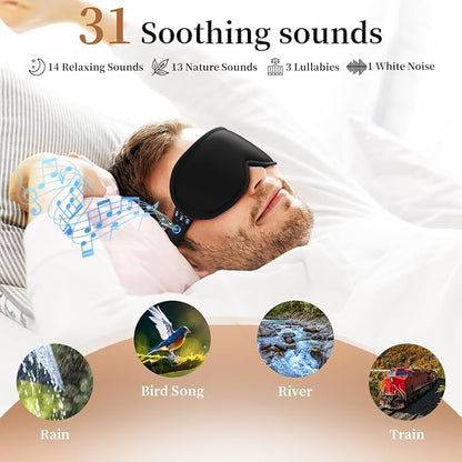 Easysleep 3D Sleep Mask Sleep Headphones White Noise Sleep Eye Mask with 31 Soothing Sounds 3 Timer Soft Adjustable Light Blocking Long Playtime Eye Cover for Sleeper Men Women Travel Gift