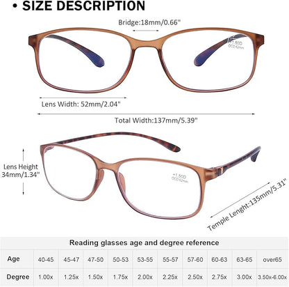 AQWANO Computer Reading Glasses 1.0 Blue Light Block - Comfortable Lightweight TR90 Flexible Frame Anti Glare Eye Strain UV Readers Eyeglasses,No Rubber Arms