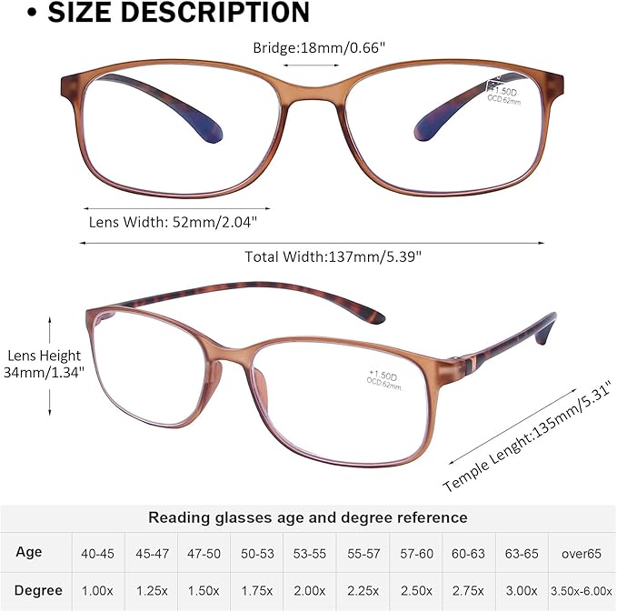 AQWANO Blue Light Blocking Reading Glasses Women Men 2.5 - Computer Readers for Comfortable Lightweight TR90 Flexible Frame Anti Glare Eye Strain Eyeglasses, No Rubber Arms