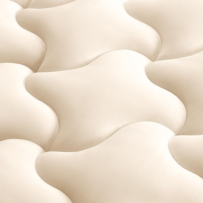 SLEEP ZONE Full Size Soft Mattress Pad, Quilted Fitted Mattress Cover for Bedroom, Fluffy Down Alternative Mattress Protector, Deep Pocket 8~21 inch, Machine Washable (Beige, Full)