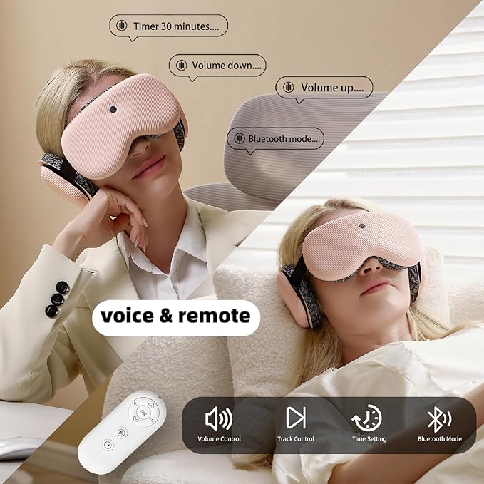 5.4 Bluetooth Sleep Mask with 12 White Noises, 3D Sleep Headphones for Women Men 100% Pressure-Free & BlockOut,Wireless Eye Mask for Side Sleepers Travel