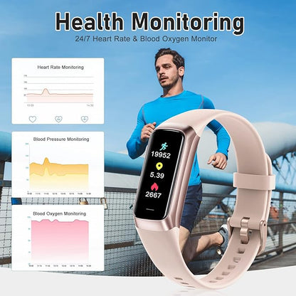 Fitness Tracker with 24/7 Heart Rate, Blood Oxygen Blood Pressure Sleep Monitor, Activity Trackers 5 ATM Waterproof,Step Calorie Counter Pedometer Health Smart Watch for Women Men