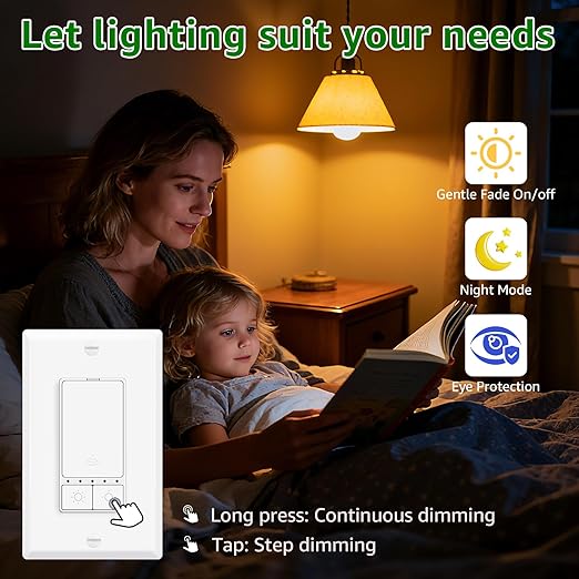 Greencycle Smart Dimmer Switch,2PK Single Pole, Needs Neutral Wire,2.4GHz WiFi Light Switch,Work with Alexa and Google Home, ETL Certified,No Hub Required,for Dimmable 150W LED CFL,600W Incandescent