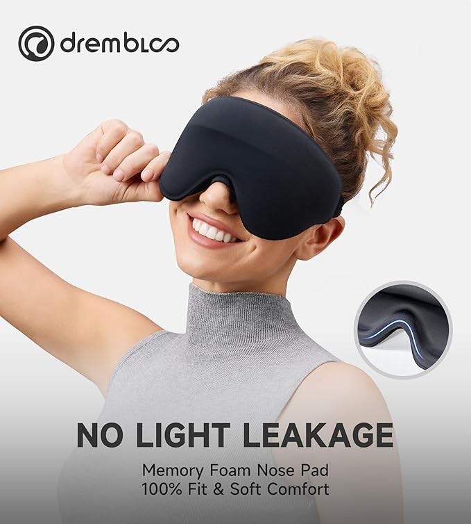 Sleep Mask with 3D Contoured Memory Foam, Zero Light Leakage Nose Bridge, Breathable Eye Cover for Side Sleepers, Travel, Office Nap & Insomnia Relief，Black