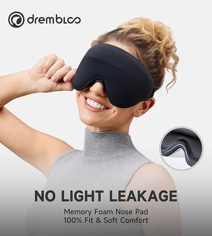 Sleep Mask with 3D Contoured Memory Foam, Zero Light Leakage Nose Bridge, Breathable Eye Cover for Side Sleepers, Travel, Office Nap & Insomnia Relief，Black