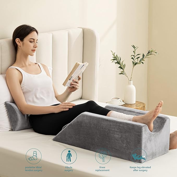 UBBCARE Leg Elevation Pillow for Leg/Knee Surgery Recovery, Memory Foam Leg Pillow with Velvet Washable Cover, Grey