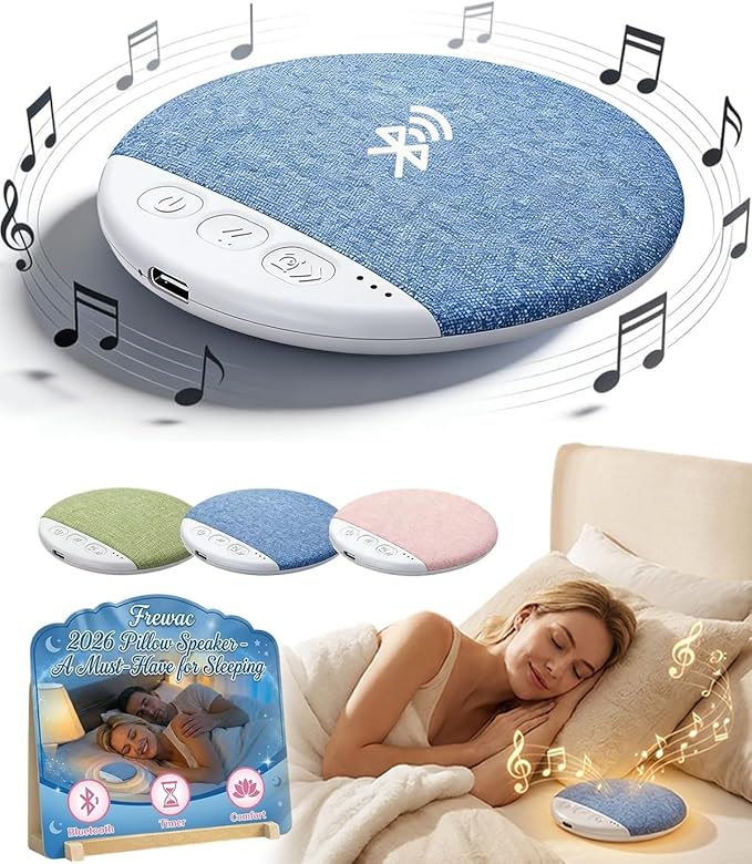 2026 New Flat Under Pillow Speakers for Sleeping, Bone Conduction Pillows Speaker Bluetooth, Private Ultra-Thin Aid with White Noise Timer, Mini Portable Slim Wireless Bedside Speak