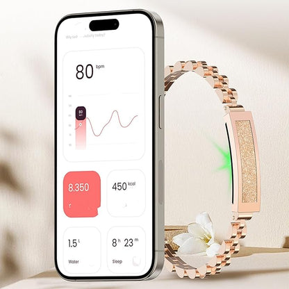Smart Health Wristband, Zinc Alloy Bluetooth IP68 Health Fitness Tracker Screenless Smart Bracelet Step Counter for Sleep Sports Tracking (Light Gold)