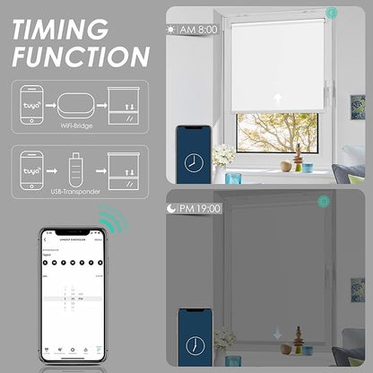 Allesin Motorized Roller Shade Blinds Work with Alexa for Window, 60% Blackout Smart Shades Cordless with Remote Control, Electric Automated Blinds, Customized Size, Lithium Battery Motor(White)