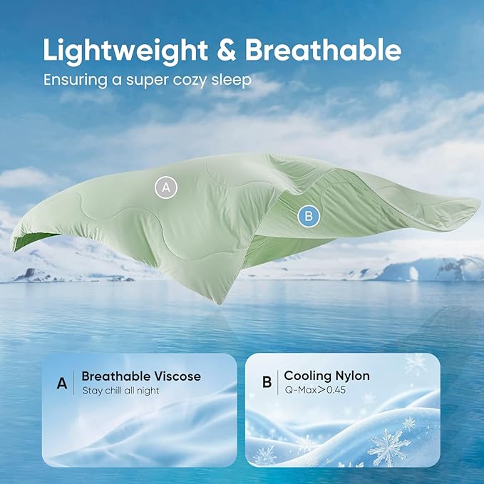 Snuggle Sac Natural Viscose Cooling Comforter King Size, Lightweight Breathable Silky Cooling Bedding with Q-Max>0.45 for Bedroom, Home Decor, Hot Sleepers & Night Sweats, Sage Green 106"x90"