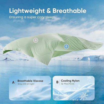 Snuggle Sac Natural Viscose Cooling Comforter King Size, Lightweight Breathable Silky Cooling Bedding with Q-Max>0.45 for Bedroom, Home Decor, Hot Sleepers & Night Sweats, Sage Green 106"x90"