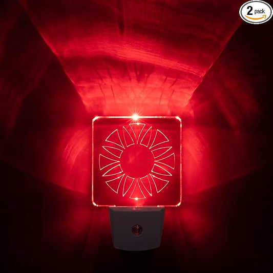 Red LED Dim Night Light for Bedrooms & Bathrooms [2 Pack] - BioRhythm Safe - (Circle)