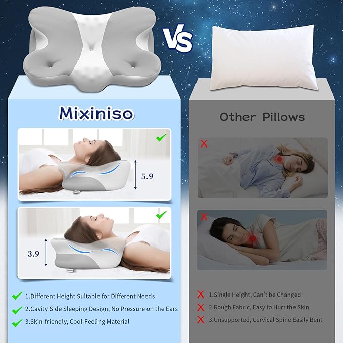 Cervical Neck Pillow, Side Sleeper Pillows, Cooling Ergonomic Neck Support Pillow for Neck Pain Relief, Orthopedic Contour Memory Foam Pillows for Side Back & Stomach Sleepers