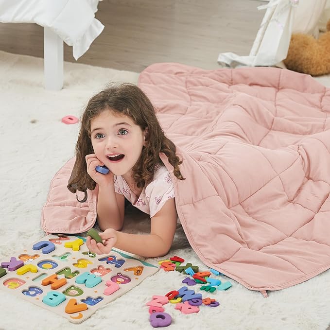 Pink Weighted Blanket Kids 7lbs, 40"x60", Cooling Heavy Throw Blanket for 60-90lbs, Microfiber Soft Thick Big Blankets Weighted Comforter Breathable Gift for Sleeping