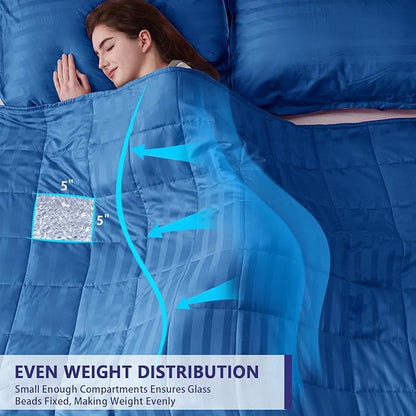 yescool Weighted Blanket for Adults (25 lbs, 88” x 104”, Midnight Blue Stripes) Heavy Blanket for Sleeping Perfect for 240-260 lbs, King Size Breathable Blanket with Premium Glass Bead