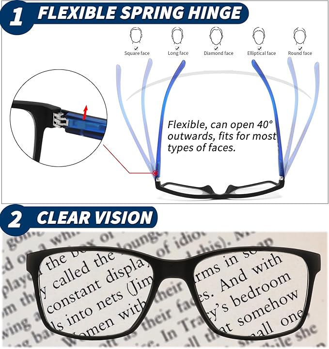 JJWELL 3 Pack Reading Glasses for Men Blue Light Blocking with Spring Hinge, Anti Eyestrain/Dryness/UV Large Wide Square Readers for Men, Two Tone Computer Reader Glasses Eyeglass(3.75 Strength)