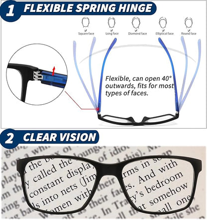 JJWELL 3 Pack Reading Glasses for Men Blue Light Blocking with Spring Hinge, Anti Eyestrain/Dryness/UV Large Wide Square Readers for Men, Two Tone Computer Reader Glasses Eyeglass(2.5 Strength)