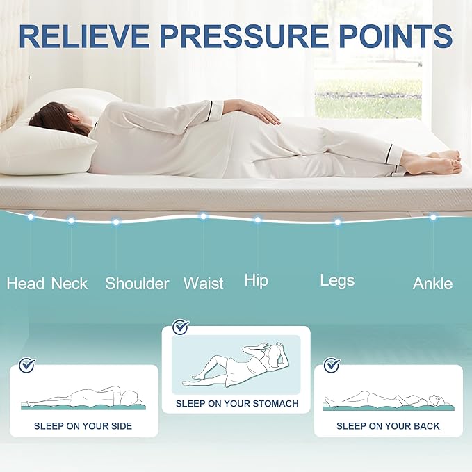 3 Inch Memory Foam Mattress Topper Queen, Memory Foam Pad with Removable & Washable Cover, Bed Topper for Back Pain, Non-Slip Ventilated Design, Queen Size