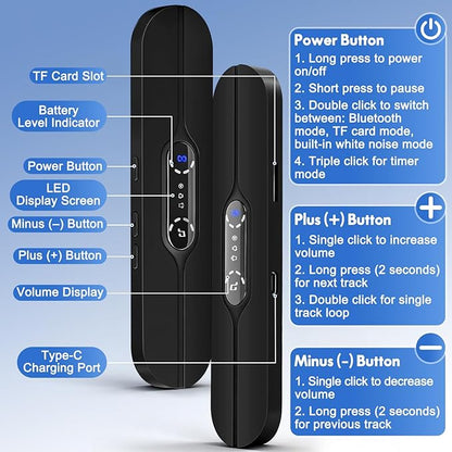 Pillow Speakers for Sleeping, Mini Portable Bluetooth Bone Conduction Under Pillow Sleep Speaker with Stereo Bass, Sleep Aid Speaker with 10 White Noise, Volume Control, TF Card Support, Timer