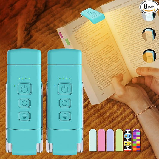 2-Pack Reading Light with 6 Bookmark, Rechargeable Book Light for Reading at Night in Bed, with 3 Colors &5 Brightness Adjustable Eye Care, 30/60-min Timer for Kids Night Book Reading Lovers