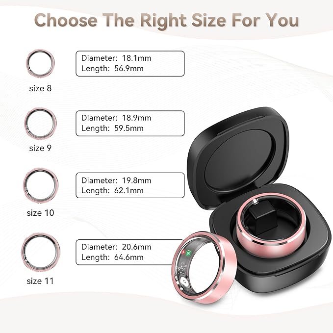 Smart Ring for Women,Fitness & Activity Tracker with Blood Oxygen/Heart Rate Monitor, Sleep Tracker, Step Counter, IP68 Waterproof Ring for iOS&Android, Fast Charge, No Subscription (Pink, Size9）