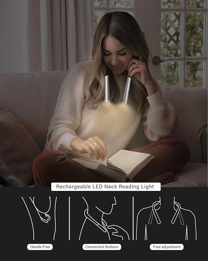 Vekkia Reading Light for Books in Bed, Retractable Neck Light, 2 Color&5 Brightness, Rechargeable Book Lamp, Long Lasting, Knitting,Crafting,Repairing