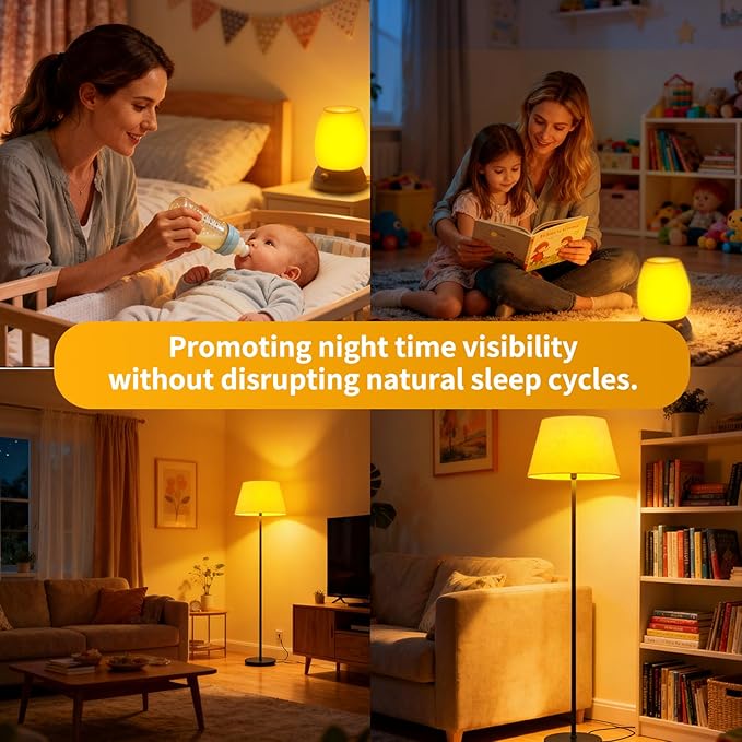 1800K Amber Light Bulbs for Sleep, 5W Blue Light Free Light Bulbs, Promote Melatonin Production, Relieve Stress, Assisting Sleep, a19 Amber Night Light qith E26/E27 Base for Most Lamps, 4PK