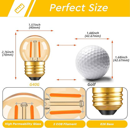 G40 LED Low Watt Light Bulbs Warm Glow E26 Amber 1W 10 Watt Light Bulb,Low Lumen Light Bulb Small Edison Short Decorative Light Bulbs for Lamp,Bedroom,Warm White 2200K 100LM,Non Dimmable,PACK of 6