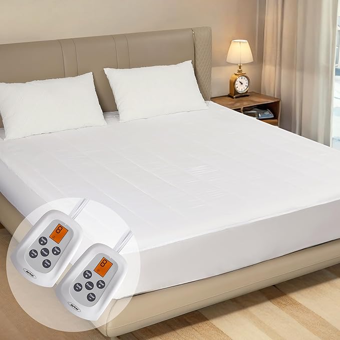 SUNVIVI Queen Size Heated Mattress, Electric Bed Mattress Pad with 12-Hour Timer & 10 Heat Settings, Full Bed Warmer with Dual Controller, Machine Washable, 60" x 80"