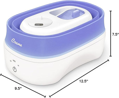 Crane Collapsible Cool Mist Humidifier for Bedroom and Office, 1 Gallon Portable Humidifier for Travel and Easy Storage, Blue and White