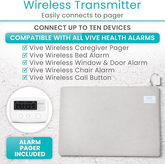 Vive Wireless Floor Alarm by Vive - Motion Sensor Kit for Elderly Dementia Patients - Weight Movement Pressure Pad Detector - Automatic Health Alert System for Mat