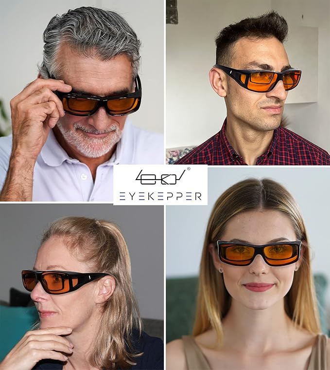 Eyekepper 100% Blue Light Reduction,Fitover Anti-Blue Blocking Computer Glasses Amber Lenses Black Red
