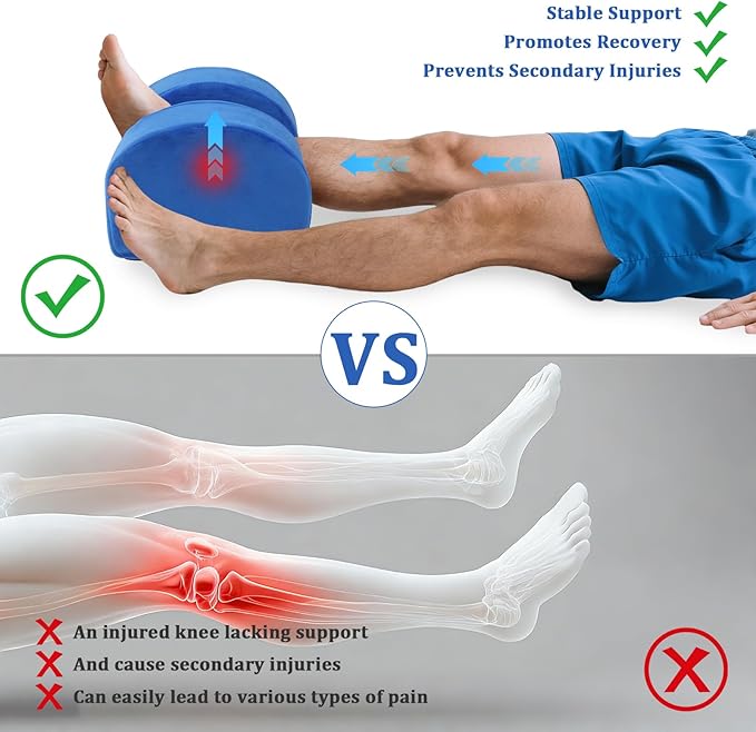 Knee Recovery Pillow for Post-Surgery with Memory Foam, Orthopedic Leg Positioning Pillow, Knees Support & Elevation Pillows, Ideal for Knee Replacement Recovery, Injury and Rest (Blue)