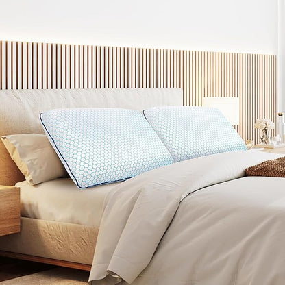 Memory Foam Pillows for Side, Set of 2, Back and Stomach Sleepers, Bed Pillow with Breathable Mesh and Washable Cover, Bed Pillow for Sleeping (Blue, Queen Size)