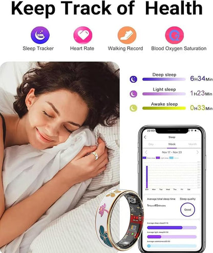 Smart Ring for Women,Fitness Tracker with Heart Rate,Blood Oxygen,Menstrual Cycle,Sleep Monitoring,Step Counting,IP68 Waterproof for iOS and Android,No Subscription Fee (10#)