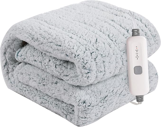 Electric Heated Blanket 72"x84" Full Size Sherpa Fleece - 4 Heat Settings & 10H Auto Shut Off for Safe Overnight Use, Fast Heating, Machine Washable for Bed, Couch, Office - Light Blue