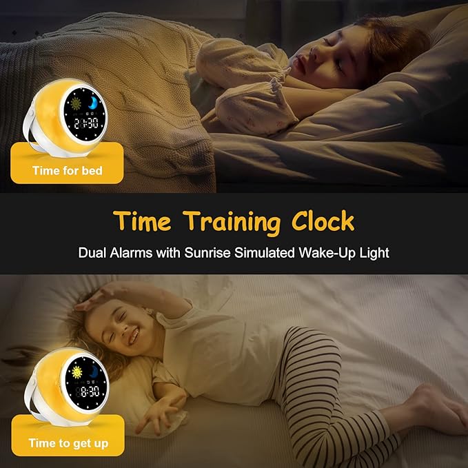 Alarm Clock for Kids, Bluetooth Music Player&Digital Clock, Sleep Sound Machine for Kids Bedroom, Kids Alarm Clock Sleep Trainer with Wake up Light, Ok to Wake Clock for Kids
