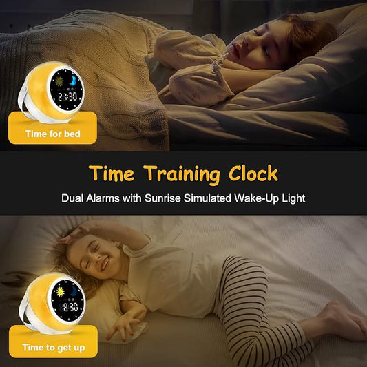 Alarm Clock for Kids, Bluetooth Music Player&Digital Clock, Sleep Sound Machine for Kids Bedroom, Kids Alarm Clock Sleep Trainer with Wake up Light, Ok to Wake Clock for Kids