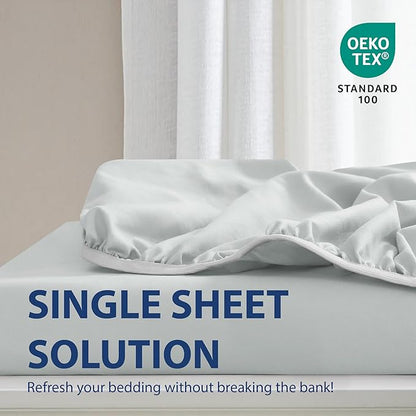 Cathay Home Twin Fitted Sheet - Double Brushed Ultra Soft - Wrinkle & Fade Resistant - 21" Extra Deep Pocket Fitted Sheet Only - Good Fit for 19"-23" Deep Mattress (Twin, Light Gray)
