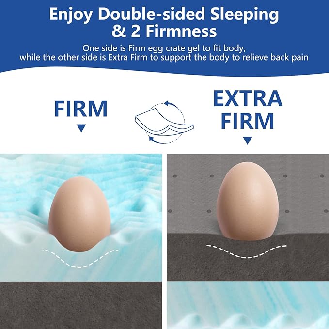 4 Inch Queen Size Firm Mattress Topper with Silk Cover, Premium Cooling Gel+ Bamboo High-Density Memory Foam Mattress Topper, for Pain Relief