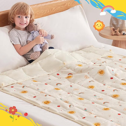 anfie Weighted Blanket Kids (40"x60" 5lbs), Weighted Blanket Cooling Blanket for Sleeping,Throw Size Breathable Blanket with Premium Glass Bead(Beige Sun)