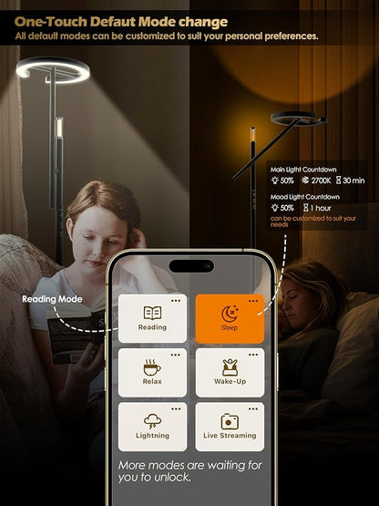 10000 Lux Light Therapy Lamp, LED UV-Free Sunlight Lamp, Smart Floor Lamp with Remote & App Control, Stepless Adjustable Brightness & Color Temps, Happy Lamp Light Therapy, Full Spectrum Sun Lamp